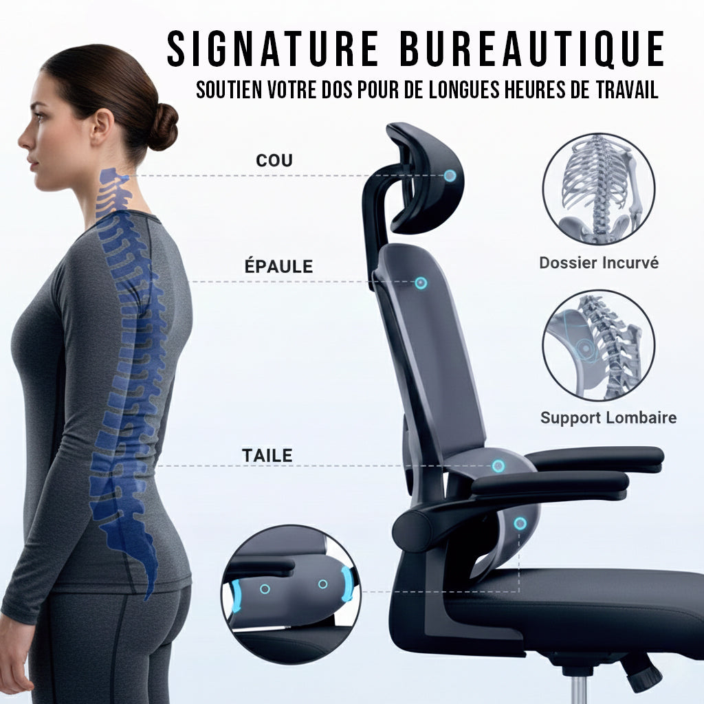 Chaise de bureau ergonomique en maille respirante – chaise travail – Signature Bureautique